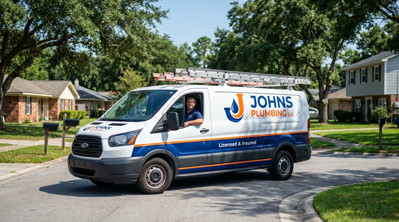 Johns Plumbing LLC service van in New Franklin, MO