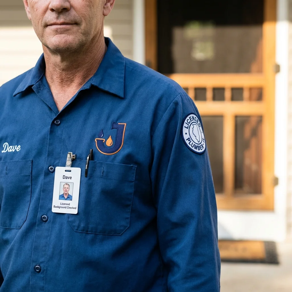 Licensed plumber showing ID badge in New Franklin, MO