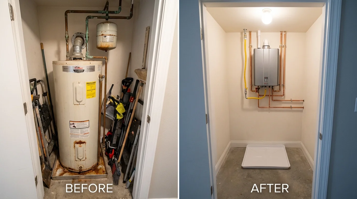 Tank water heater versus wall-mounted tankless unit comparison for New Franklin, MO homeowners